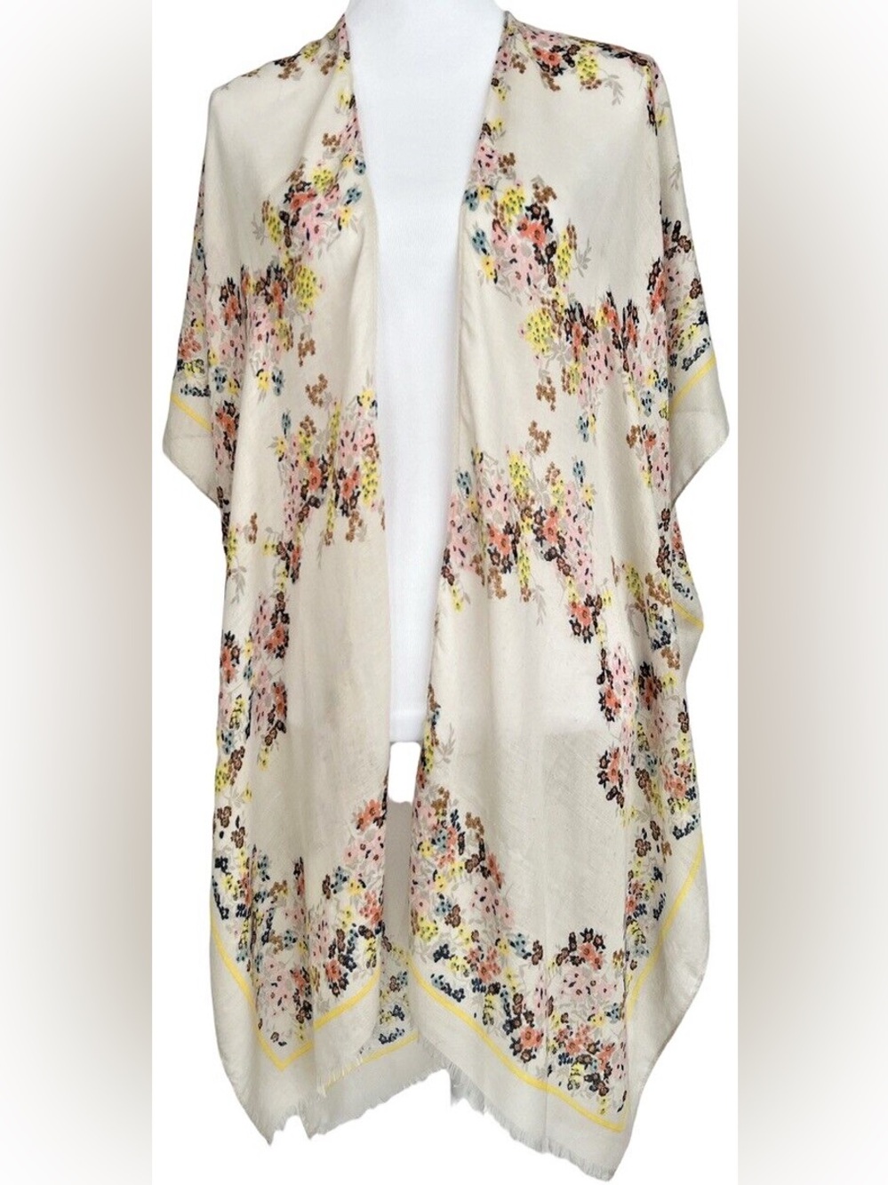 Woven Heart Cream Floral Open-Front Kimono Like New PTP 35/L 40